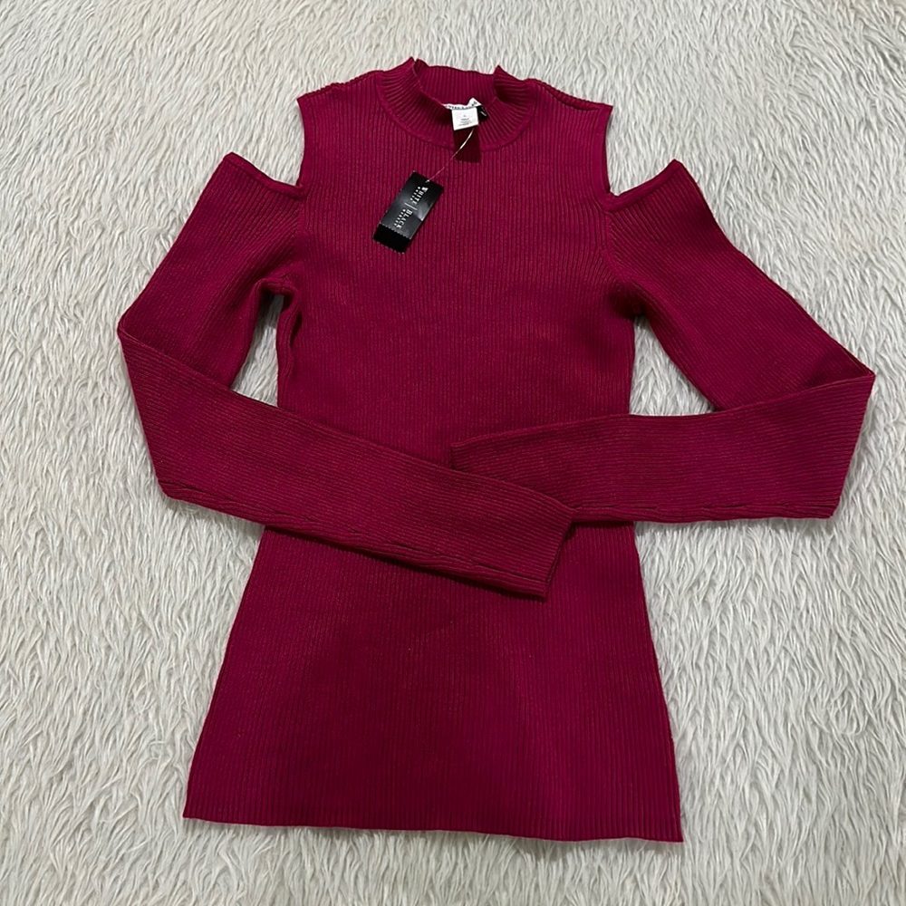 WHBK women’s pink rib knit cold shoulder long sleeve top size small NEW